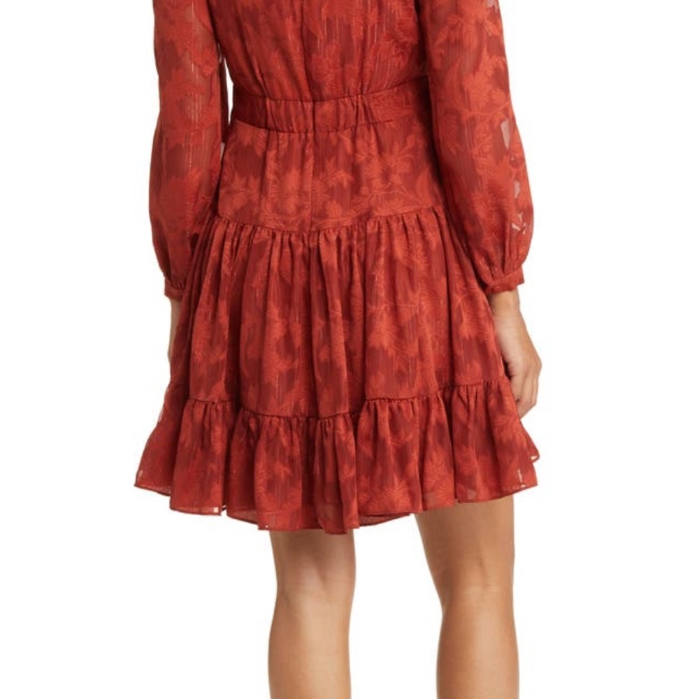 NWOT ELIZA J Metallic Stripe Floral Jacquard Long Sleeve Chiffon Dress - Picture 4 of 16